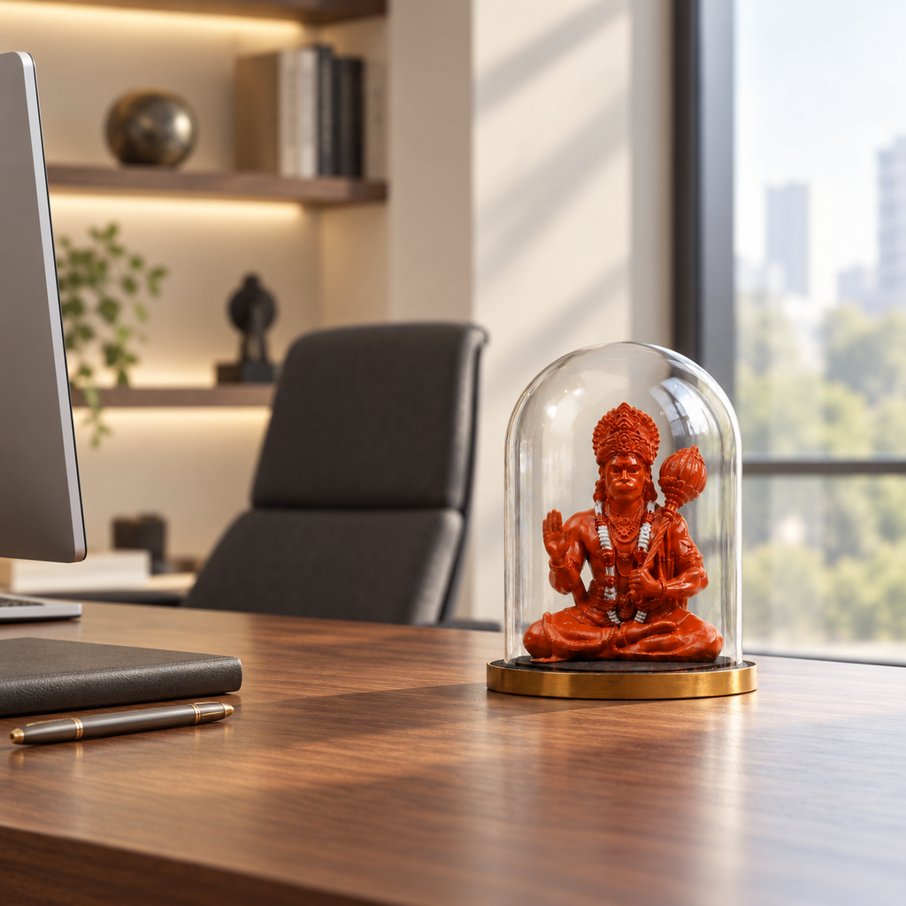 Aashirwad Hanuman idol by ANOKA on a contemporary office desk