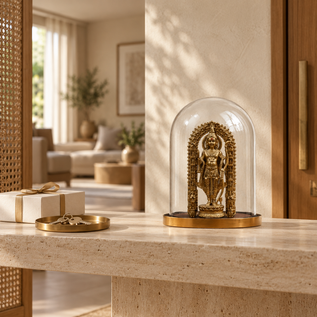 Ayodhya Ram idol by ANOKA styled as a housewarming gift in a modern Indian home