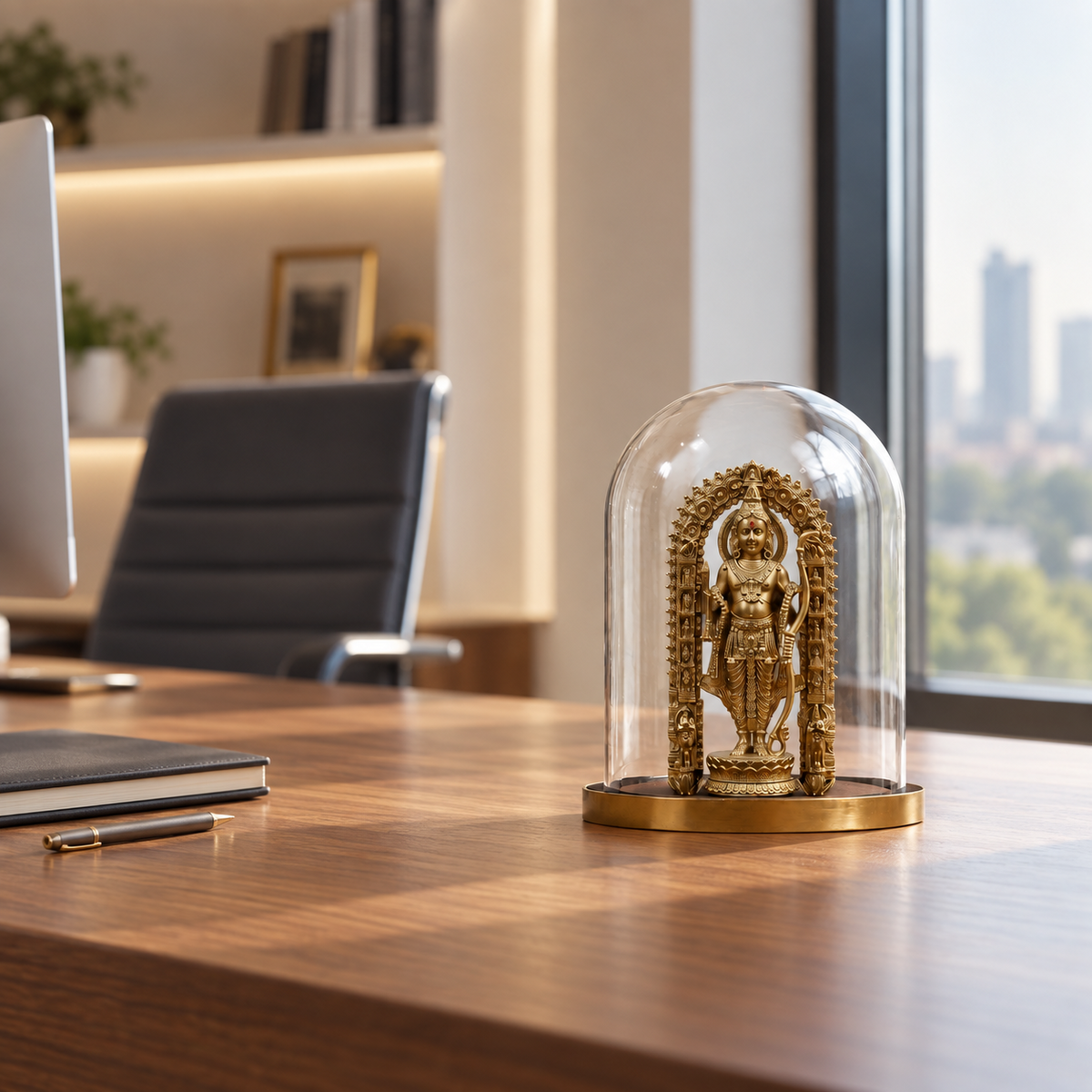 Ayodhya Ram idol by ANOKA on a contemporary office desk