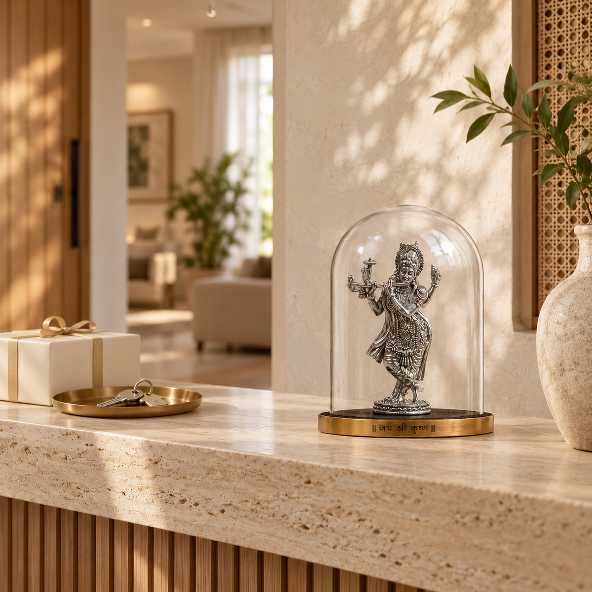 Murlidhar Krishna idol by ANOKA styled as a housewarming gift in a modern Indian home