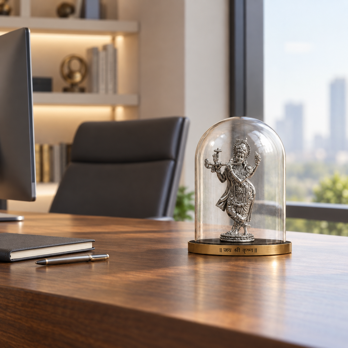 Murlidhar Krishna idol by ANOKA on a contemporary office desk