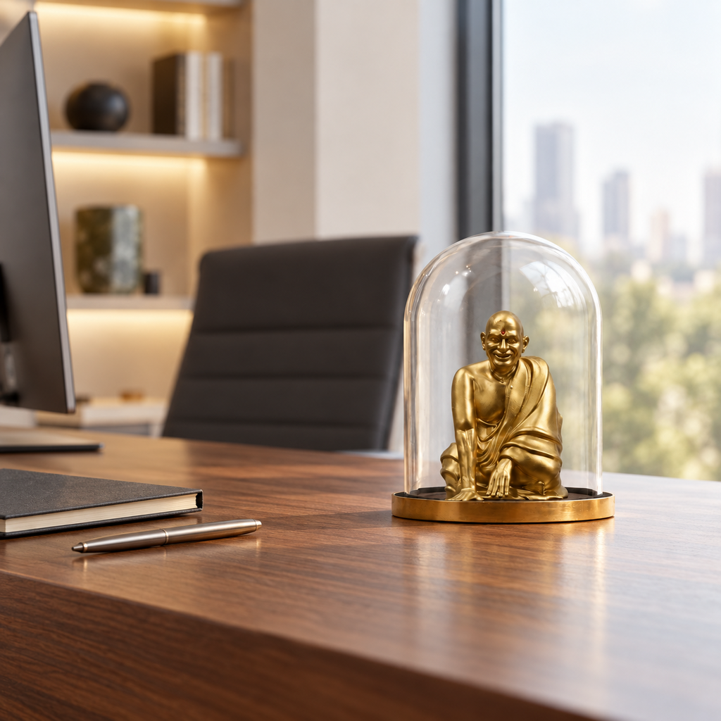 Neem Karoli Baba idol by ANOKA on a contemporary office desk