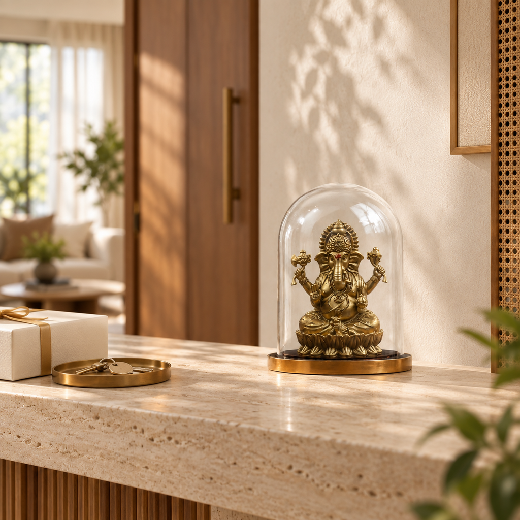 Shri Ganapati Ganesha idol by ANOKA styled as a housewarming gift in a modern Indian home