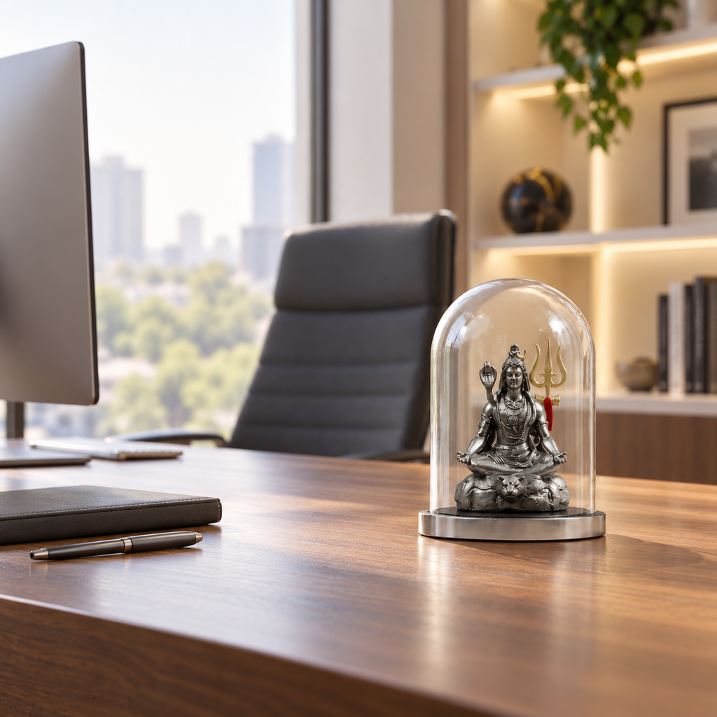 Tapasvi Mahadev Shiva idol by ANOKA on a contemporary office desk