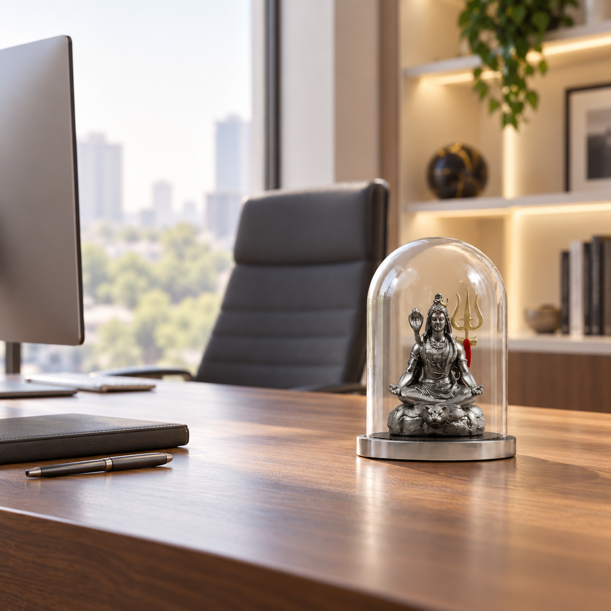 Tapasvi Mahadev Shiva idol by ANOKA on a contemporary office desk